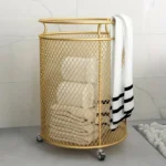 Rolling Metal Dirty Clothes Basket, Wheeled Clothing Storage Basket for Bathroom, Living Room Storage and Organization - Image 6