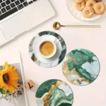 4 pieces of marble pattern printed coasters, suitable for daily family party decoration, office, non-slip wooden coasters - Image 4