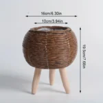 Charming Rustic Rattan Planter With Wooden Legs - Versatile Woven Storage Basket For Indoor/Outdoor Plants & Decor - Image 4