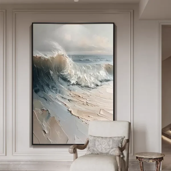 Natural Sea Wave Landscape Oil Painting Wall Canvas, Home Art, Hand Picture, Modern Artwork for Living Room, Unframed