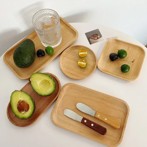 Wheat Stalk Tray Tableware Round Dessert Plate Japanese-Style Durable Heat Resistant Tray Coffee Tea Solid Wood Plate Tray