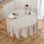 Cotton Linen Round Tassels Tablecloth, Dust-Proof Table Cover,For Dinner Party Wedding Coffee Table Kitchen Decor - Image 6