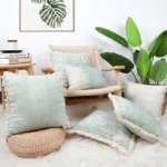 Vintage Pillow Cover 45x45cm/30x50cm Green Cushion Cover Cotton Linen With Tassles for home decoration Living Room Retro