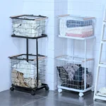 2-Tier Laundry Cart with Wheels - Stylish Metal Frame, 2-Section Storage Basket for Efficient Laundry Organization - Image 2