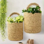 Garden Plant Flower Pot Handmade Rattan Storage Basket Foldable Seagrass Straw Hanging Woven Handle Toy Storage Container 1Pc - Image 5