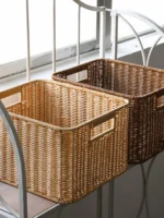 Nordic Sle Woven Storage Basket Simple Living Room Organizer Plastic Cabinet Storage Caddy Imitation Wier Basket - Image 2