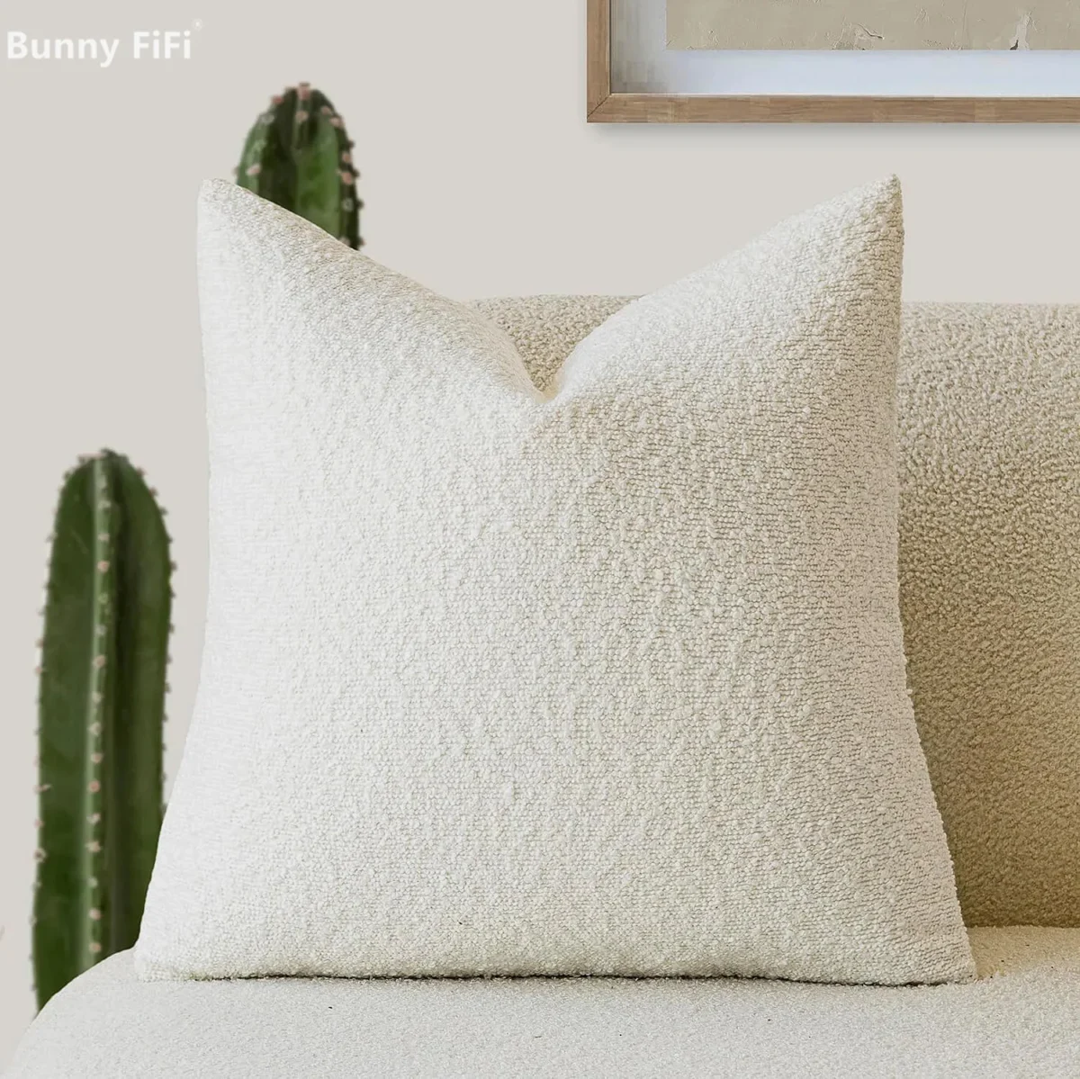 Solid Boucle Throw Pillow Cover Ivory Grey Camel Puffy Soft Design Cushion Cover Texture Couch Pillow Case Cozy 18x18" 45x45cm - Image 5