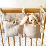 Baby Crib Storage Bag Cotton Double Pouch Newborn Bed Headboard Organizer for Kids Baby Bedding Diaper Toys Bag