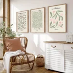3pcs Green Pink Sage Flower Wall Art Prints Botanical Modern Art Canvas Posters Neutral Floral Wall Decor Gallery Wall Decor