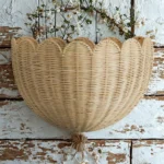 Scalloped Wicker Baskets For Wall Natural Woven Rattan Organizer Scalloped Home Decor Storage For Living Room Study Nursery - Image 2
