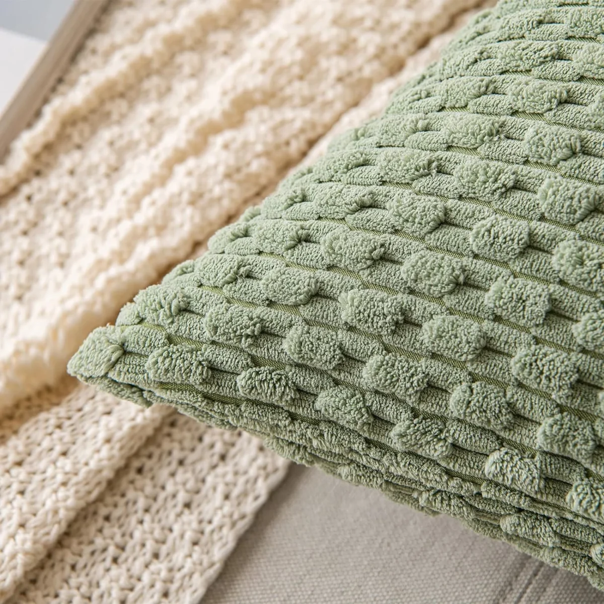 Spring Sage Green Decorative Throw Pillow Covers 18x18 Soft Corduroy Striped Square Pillow Covers for Couch Living Room Bed Sofa - Image 4