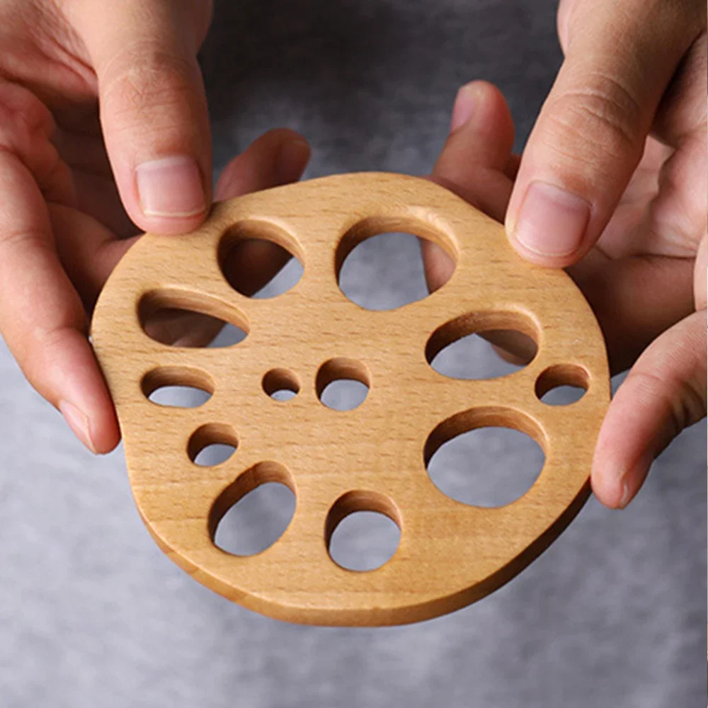 3PCS Wood Coasters Cute Decorative Lotus Root Cup Pad Eco-friendly Beech Coaster Reusable Hollow Mats for Tableware Bowl Plate 6 kf S39461002eebc4ed89f0e9c21010178026