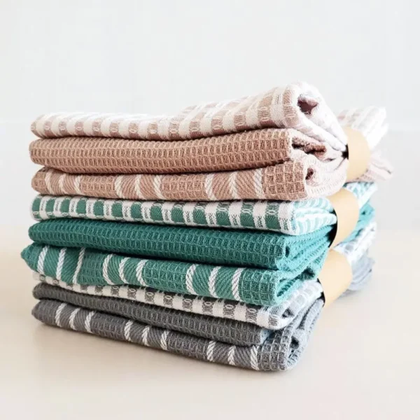 Nordic Cotton Kitchen Towels Set - 3 Stylish Absorbent Napkins