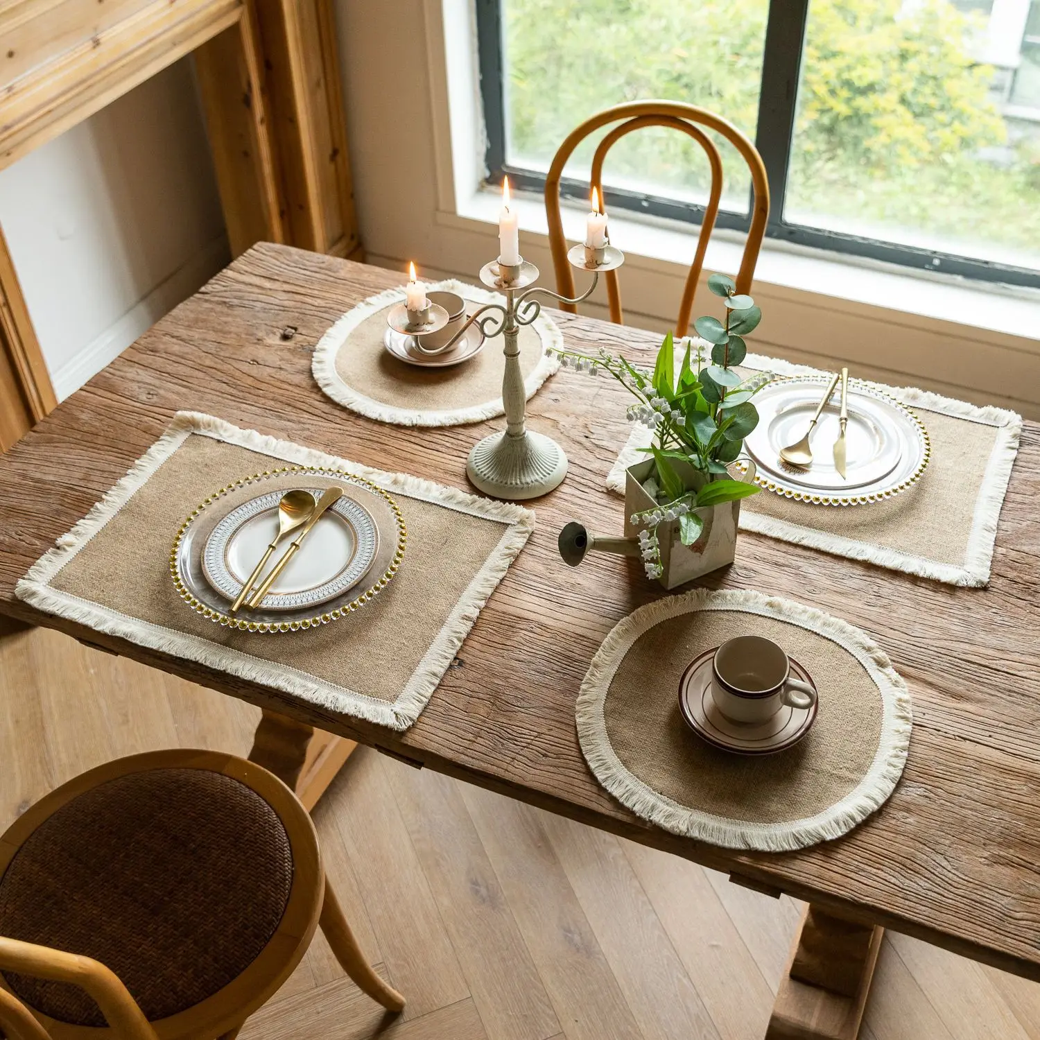 2 PCS Braided Placemats Heat Resistant Jute Table Mats Farmhouse Woven Fabric Natural Place Mats for Decorations Indoor Outdoor 23 kf S398921d6c5bc4e2b8dcfbaeef5f7f69do