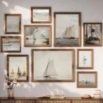 Vintage Neutral Sailboat Print Antique Nautical Sketch Art Poster Coastal Seascape Wall Art Canvas Painting Lake House Decor