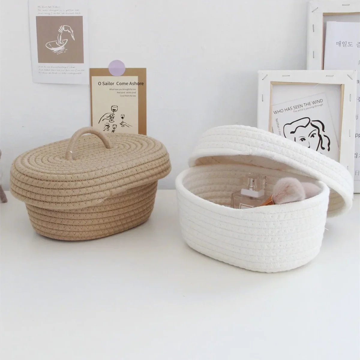 Simple Desktop Storage Baskets Lid Handmade Woven Remote Control Organize Boxs Multifunctional Sundries Cosmetics Container Item - Image 2