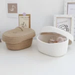 Simple Desktop Storage Baskets Lid Handmade Woven Remote Control Organize Boxs Multifunctional Sundries Cosmetics Container Item - Image 2