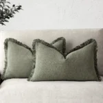 Set of 2 Decorative Linen Fringe Lumbar Throw Pillow Covers Boho Farmhouse Cushion Cover with Tassels Soft Pillowcase for Couch