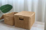 Hand-woven Storage Basket Rattan Storage Tray PP Rattan Basket Bread Fruit Food Breakfast Light Brown With Cover Storage Basket - Image 3