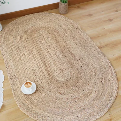 Natural Rattan Oval Round Carpets for Living Room Bedroom Japan Style Straw Rugs Bulrush Grass Floor Mats Hand-woven Home Decor