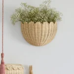 Scalloped Wicker Baskets For Wall Natural Woven Rattan Organizer Scalloped Home Decor Storage For Living Room Study Nursery