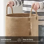 Large 58L Woven Laundry Basket, Baskets Storage For Nursery, Living Room, Toy Blanket Organizing Bucket with Handle, 38x50cm - Image 4
