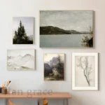 Rustic Mountain Gallery Wall Art Prints Vintage Forest Landscape Oil Painting Canvas Poster Nature Art Pictures Farmhouse Decor - Image 3