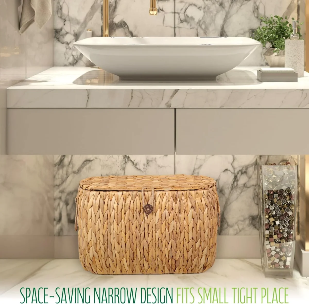 Toilet Paper Storage, Water Hyacinth Baskets with Lid, Toilet Paper Baskets for Storage Holder 6 Rolls, Papers Basket with Built - Image 6
