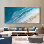 Oversize Coastal Wall Art Ocean Hand Painted Oil Painting On Canvas Blue Abstract Painting Beach Sunset Seascape Home Decoration