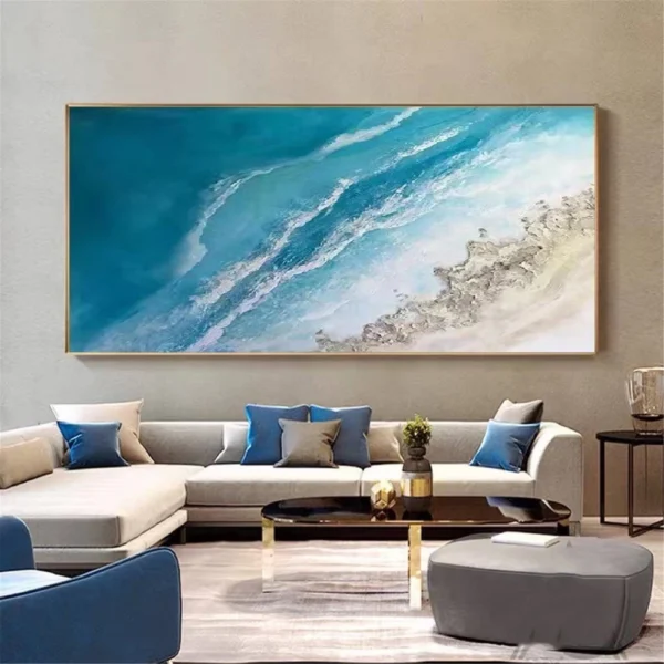 Oversize Coastal Wall Art Ocean Hand Painted Oil Painting On Canvas Blue Abstract Painting Beach Sunset Seascape Home Decoration