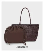 Fashion Leather Handbags Women's Leather Weaving Casual Shopping Bag Vintage Basket Tote Purse Cowhide Cross Shopping bag - Image 5