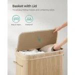 Laundry Hamper with Lid, Bamboo Laundry Basket, Removable Machine Washable Laundry Basket, with Handles - Image 3