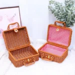 Retro PP Rattan Baskets Picnic Storage Basket Wicker Suitcase with Hand Gift Box Woven Cosmetic Storage Box Organization Storage - Image 5