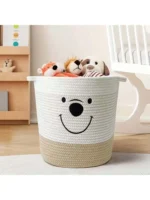 Large Cotton Rope Laundry Basket with Handles - Perfect for Blankets, Toys, and Clothes organizer - White and Khaki - Image 2