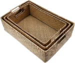 woven Seaweed Storage Baskets Rectangular Organizer Boxes Pantry Storage Laundry Basket Lid Home