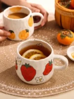 1 hand-painted ceramic coffee cup with fruit pattern, perfect for home, office, event gifts, holiday gifts, birthday gifts - Image 6