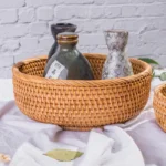 HEMU-Round Rattan Woven Basket, Wicker Fruit Basket, Bread Food, Kitchen Home Decor Organizer - Image 3
