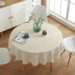 Cotton Linen Round Tablecloth, Farmhouse Dust-Proof Tablecloth,Soft and Wrinkle Free Table Cover with Tassels for Kitchen Dining - Image 5