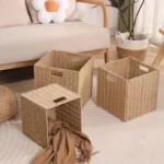 Picnic Basket Seaweed Wicker Sundries Basket Toy Organizer Clothes Sundries Closet Dirty Clothes Storage Folding Rattan Storage