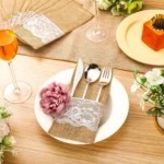Natural Burlap Tableware Utensil Holders Lace Silverware Holder Bag Wedding Decor Knife Forks Cutlery Pouch Bag Party Supplies - Image 5