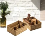 Hairpins Jewelry Accessories 4 Grids Storage Basket Handmade Woven Willow Storage Basket For Clothes Cosmetic Stationery - Image 3