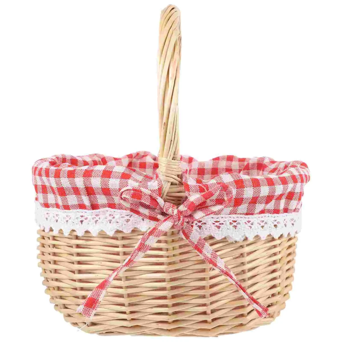 Zerodeko Little Red Riding Hood Basket Hand Woven Picnic Bag Gift Basket Wicker Storage Basket Linen Inner Basket Storage - Image 1