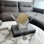 Minimalist Acrylic Transparent Bookshelf File Book Organizer Shelves Marble Base Magazine Holder Book Rack Modern Home Decor - Image 2
