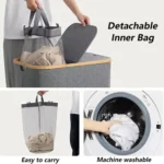 Foldable Dirty Clothes Basket With 2 Section Inner Bag with Lid/Handle Laundry Basket Waterproof Large Size Washing Baskets - Image 3