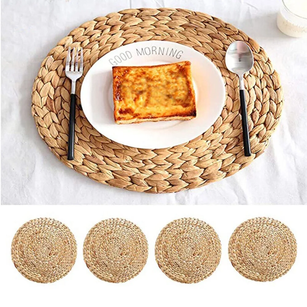 Natual Straw Weave Rattan Round Placemats Cups Mat Dining Table Home Decor Table Decoration Accessories Natual Straw Mats Pads 6 kf S43f6e27a67b14c29bb276188e76ff5d17