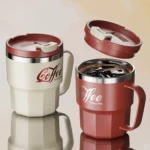 WORTHBUY 400/480ML 304 Stainless Steel Coffee Cup With Lid&Handle Double Layer Coffee Mug Drinkware Reusable Insulated Water Cup - Image 2