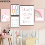 Rainbow Art Prints Unicorn Canvas Painting Pink Wall Poster Nursery Wall Pictures Nordic Posters Baby Girl Room Decoration - Image 3