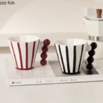 Retro Striped Ceramic Mug Creative Handle Latte Coffee Mug High Beauty Couple Cup Beverage Cup Home Water Cup Breakfast Cups - Image 3