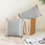 Boho Decor Black and White Bed Couch Sofa Pillow Cover Decorative Throw Pillows Grey Striped Lumbar Pillow Cover with Tassels - Image 2