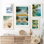 Scenery Swimming Pool Poster Canvas Painting Classic Summer Seaside Beach Waves Printing Art Pictures Home Room Wall Decor Gift